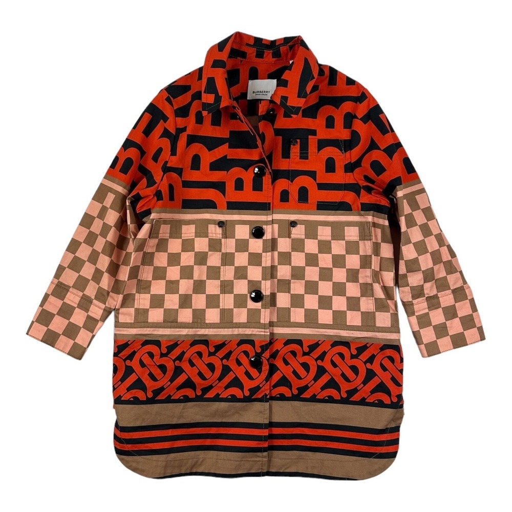 Burberry Montage Print Dress Shirt Red Vermillion Kids Size 6 Years Snap Front